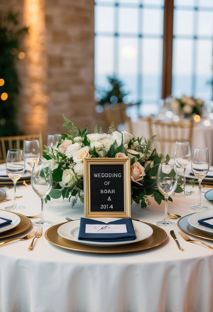 A beautifully decorated wedding table with elegant letter board place settings