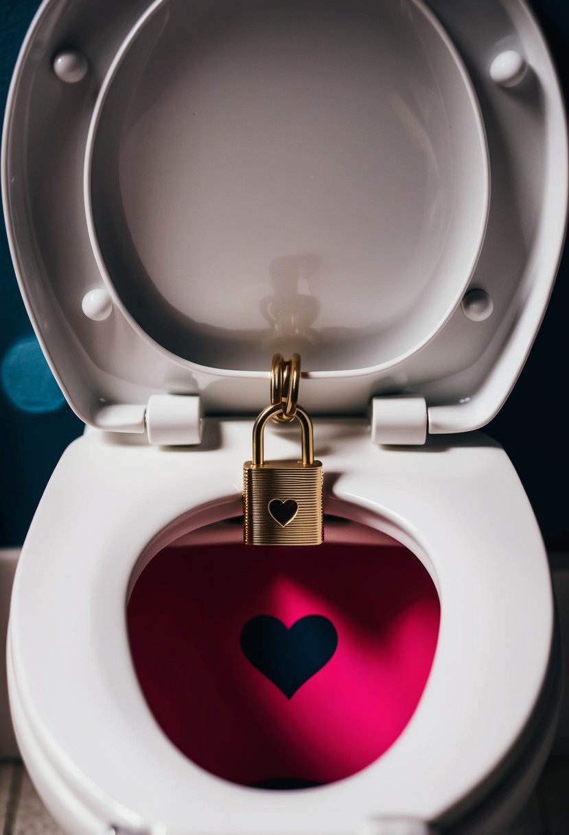 A toilet seat with a heart-shaped lock on it, symbolizing a promise