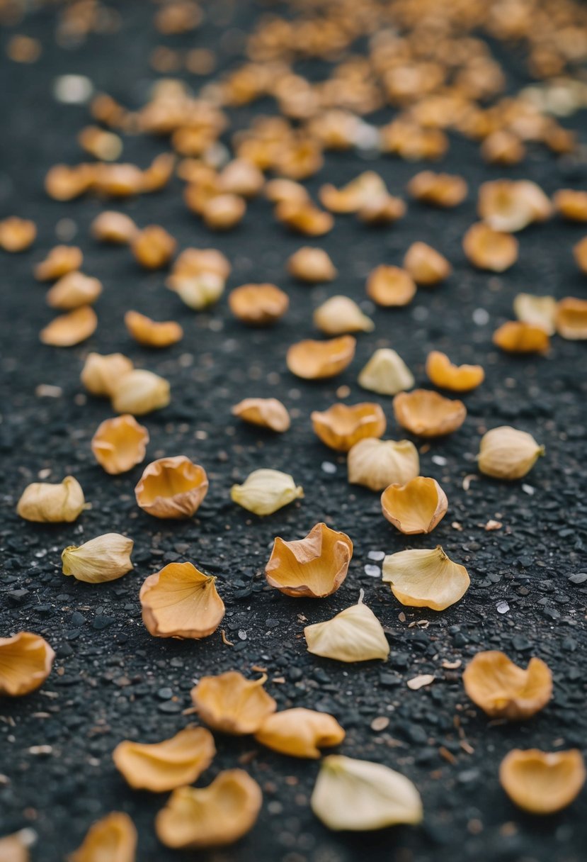 Dried flower petals scattered on the ground, ready for an eco-friendly wedding send-off