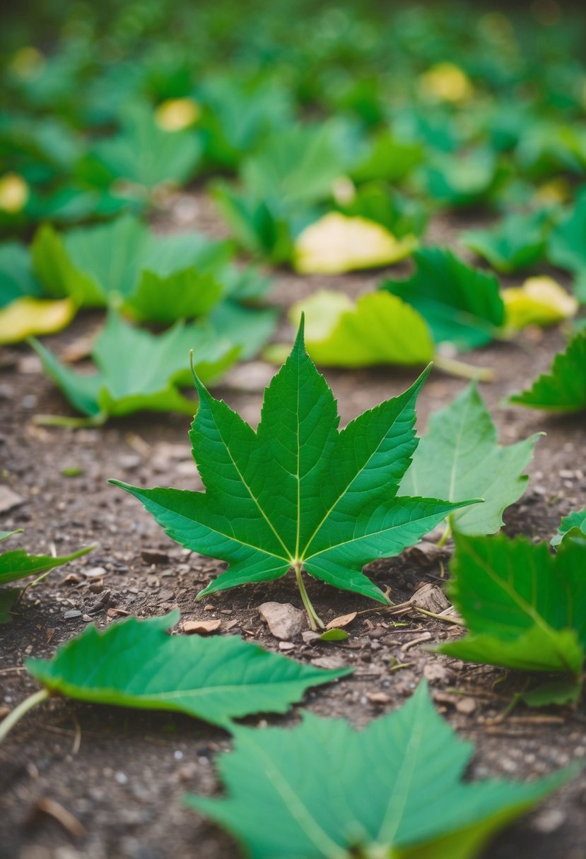 Fresh green leaves scattered on the ground, ready to be used as eco-friendly wedding send-off ideas