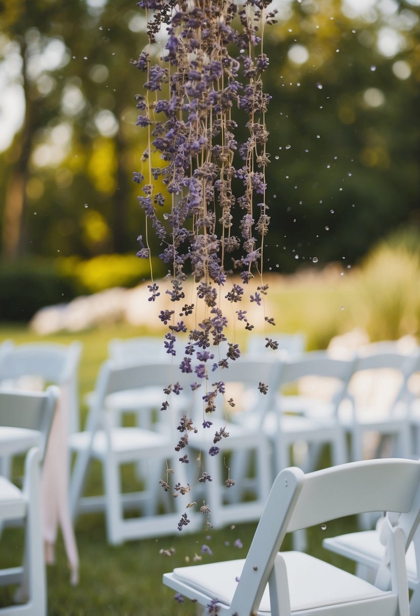 Dried lavender shower falls gently, eco-friendly wedding send-off idea