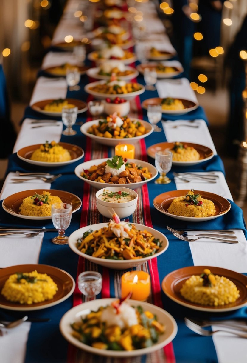 A table set with traditional Native American meal for a wedding feast