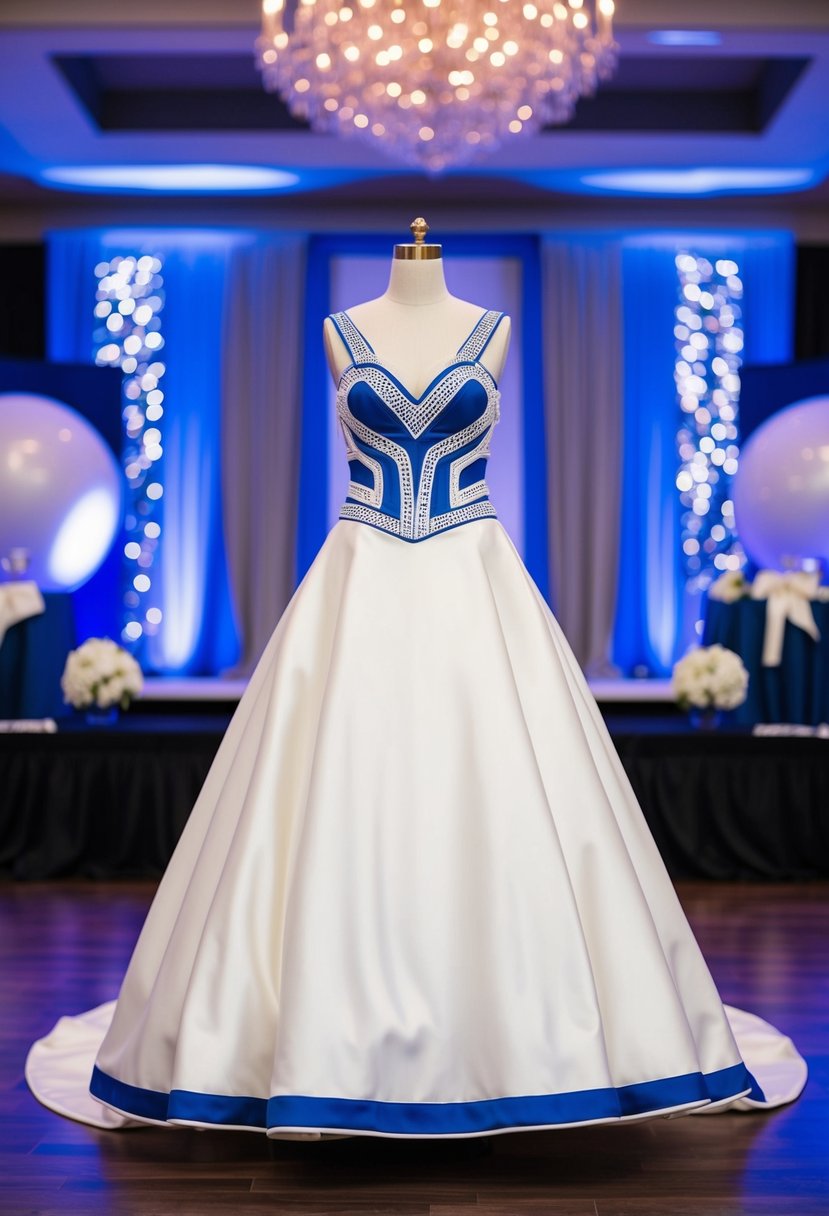 A wedding gown with sneaker-style detailing displayed at a sneaker ball-themed wedding