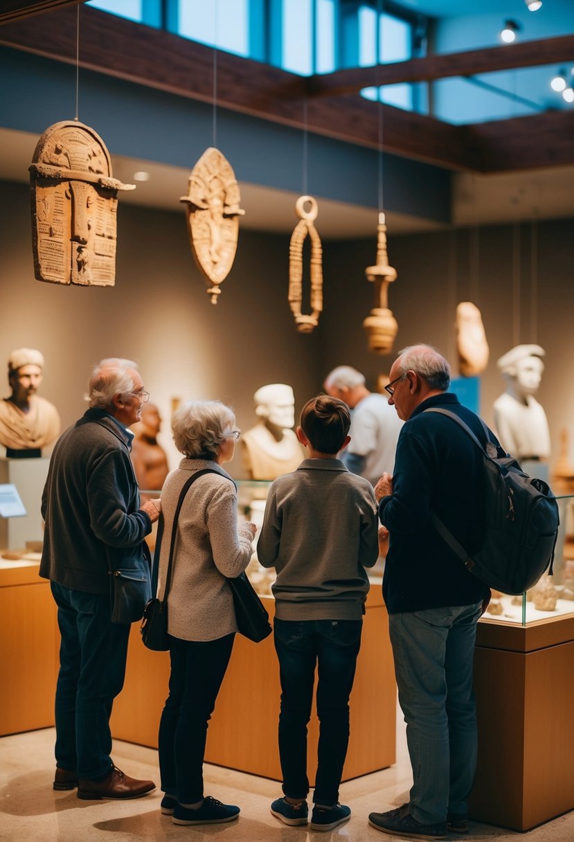 Visitors admire ancient artifacts in a local museum exhibit