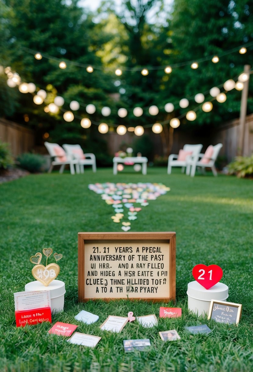 A backyard filled with hidden clues and romantic mementos from the past 21 years, leading to a special anniversary surprise