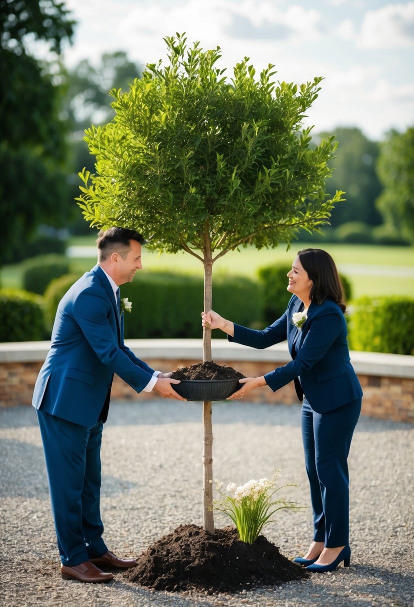 A couple plants a tree, symbolizing their growing love on their 27th wedding anniversary