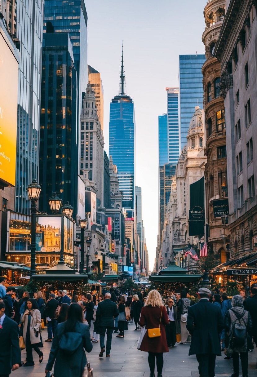 A bustling cityscape with iconic landmarks, hidden treasures, and vibrant street scenes, all waiting to be discovered on a scavenger hunt for a 27th wedding anniversary celebration