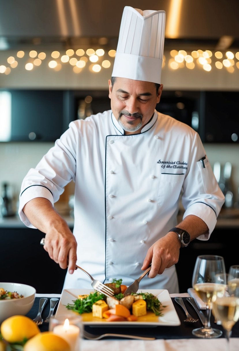 A private chef preparing a romantic dinner for a 63rd wedding anniversary celebration