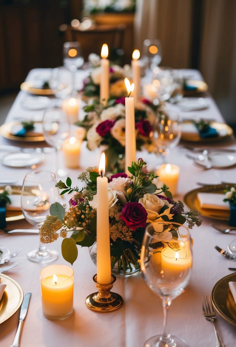 A table adorned with candles and flowers for a 58th wedding anniversary celebration