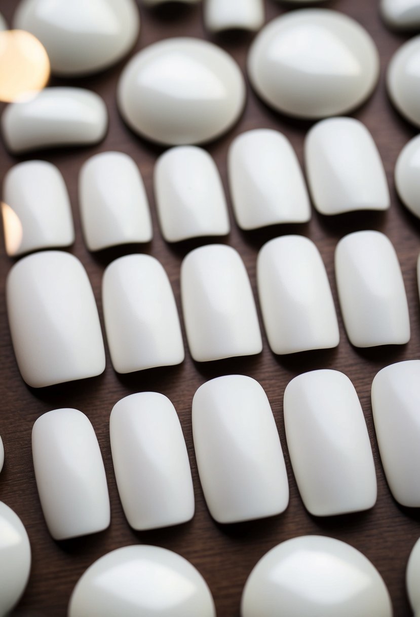 A set of matte white nails arranged in a clean, elegant design, perfect for a wedding