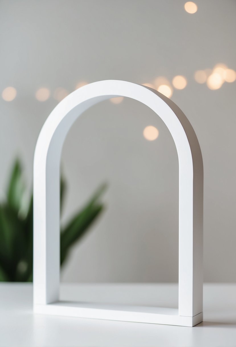 A white circle arch stands against a minimalist backdrop