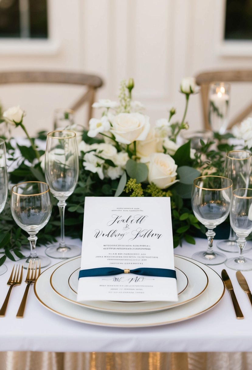 A table set with elegant wedding invitations featuring modern calligraphy fonts