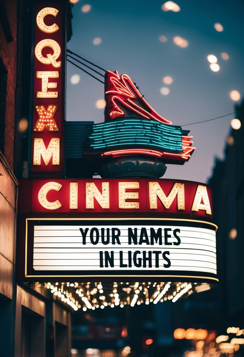 A vintage marquee cinema sign with your names in lights