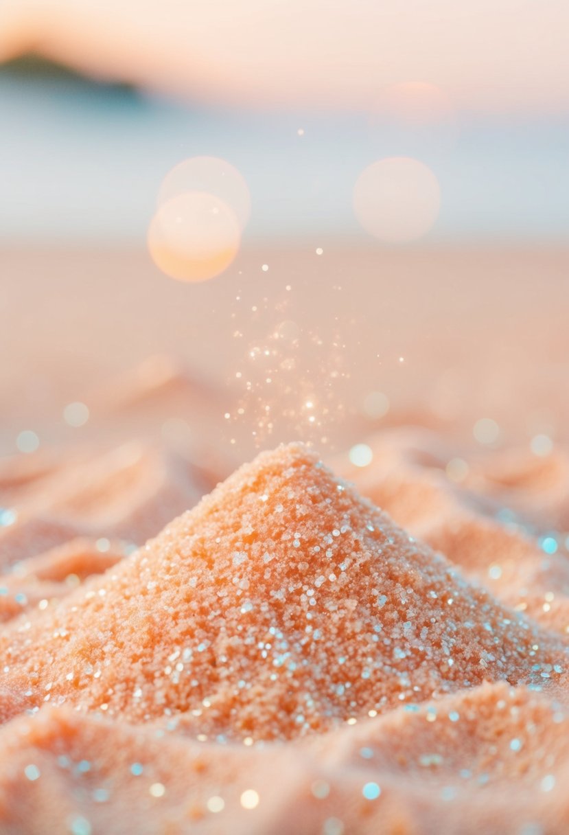 Soft peach sand with delicate glitter accents