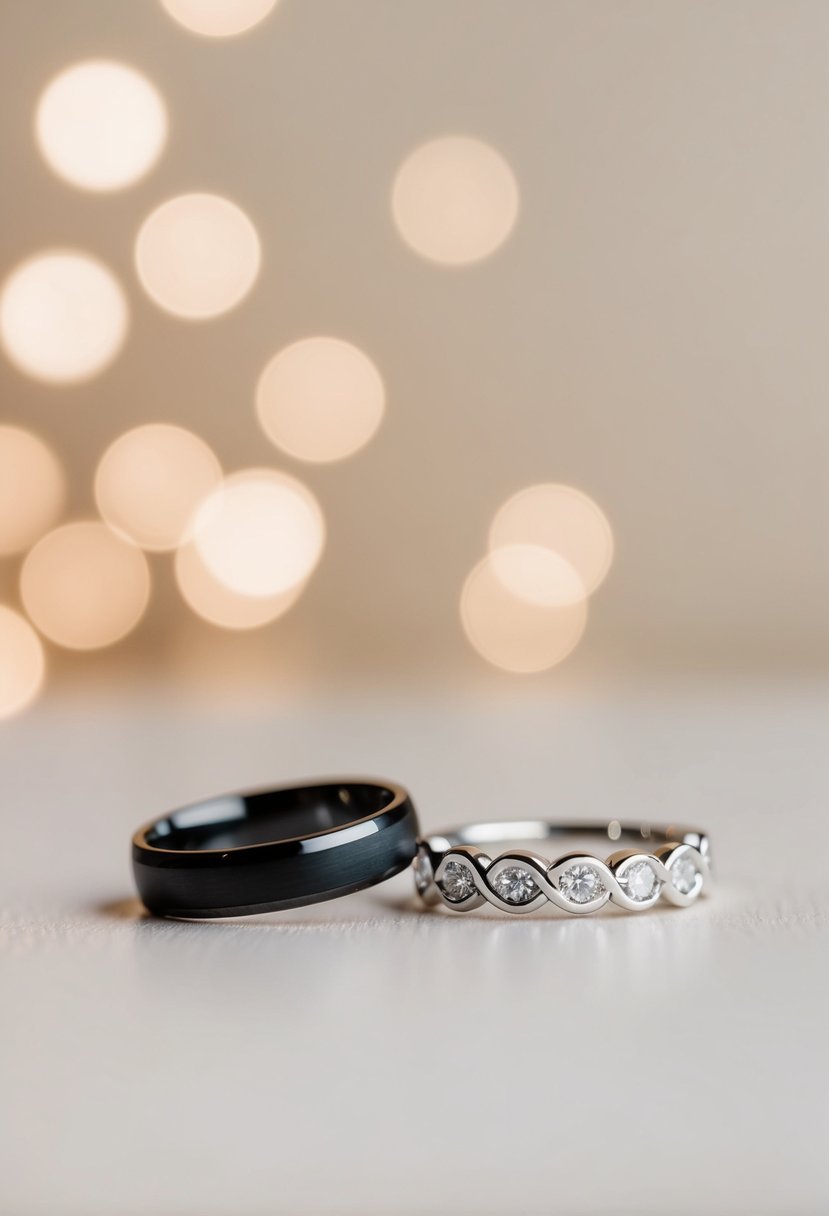 Two intertwined silhouette marriage rings against a simple background