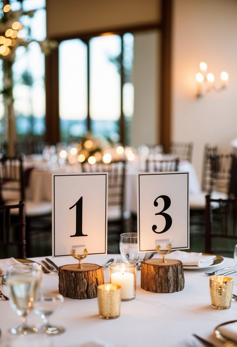 A set of customizable table numbers displayed on a beautifully decorated wedding table