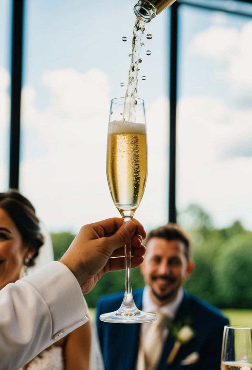 A champagne glass raised high, bubbles fizzing, as the couple's joyous future is celebrated in a heartfelt wedding speech