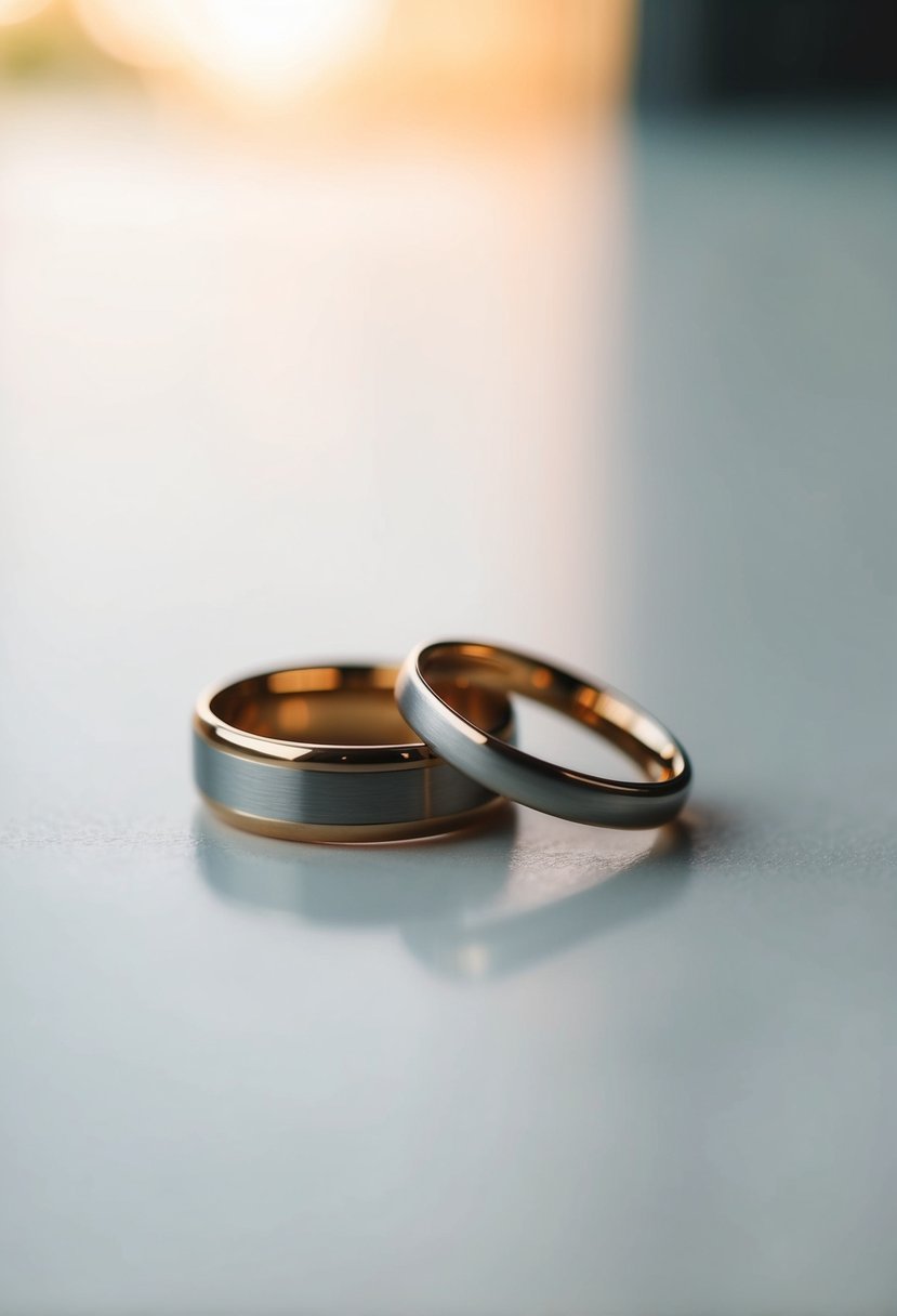 A pair of simple wedding rings resting on a clean, unadorned surface