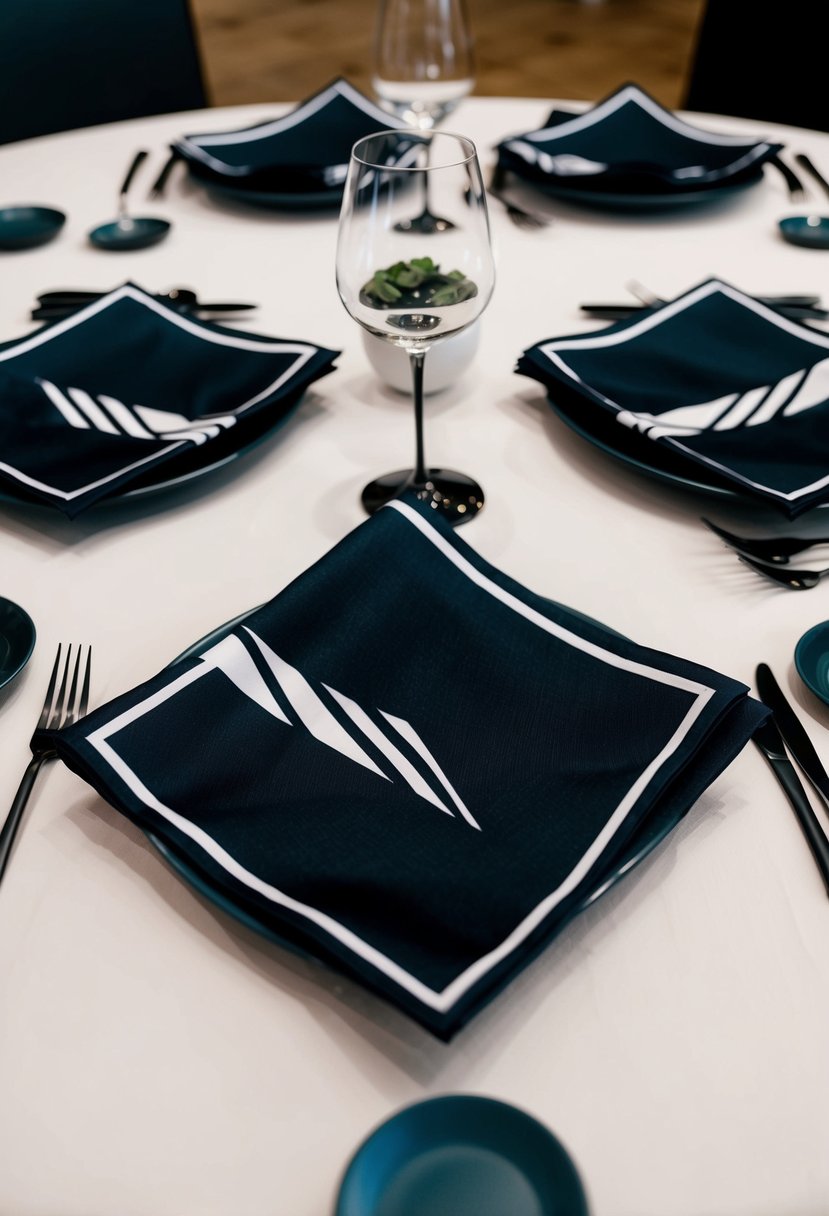 A table set with sleek, modern napkins in bold geometric patterns and elegant monochrome designs