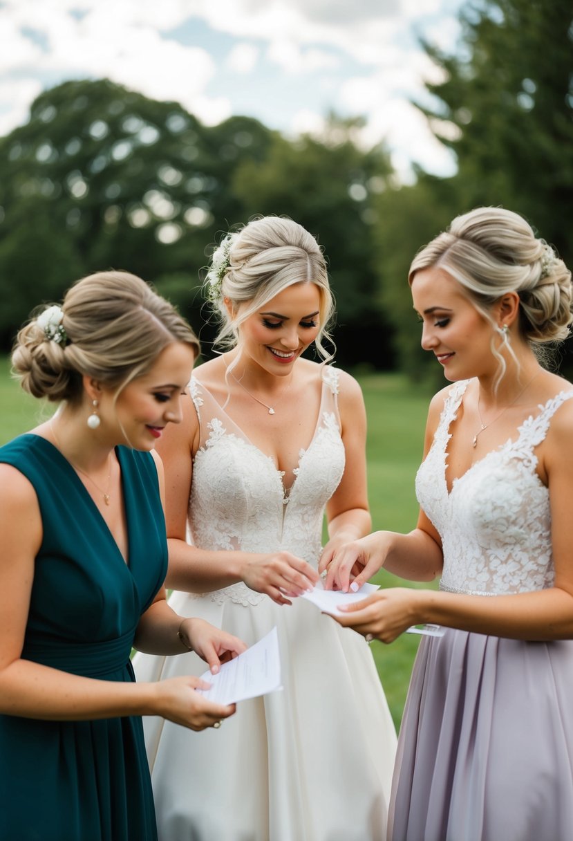 Bride and bridesmaids coordinating tasks for the wedding day