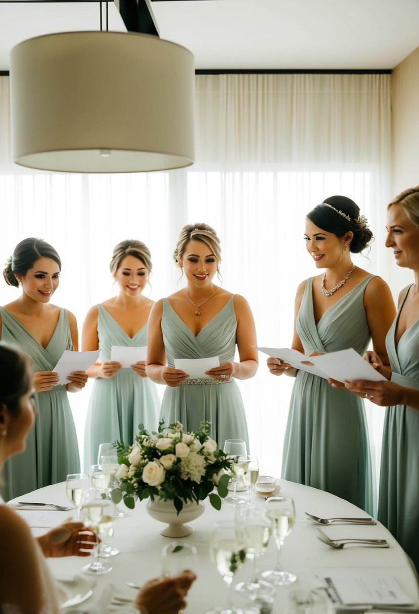 Bridal party members receiving tasks and instructions for the upcoming wedding