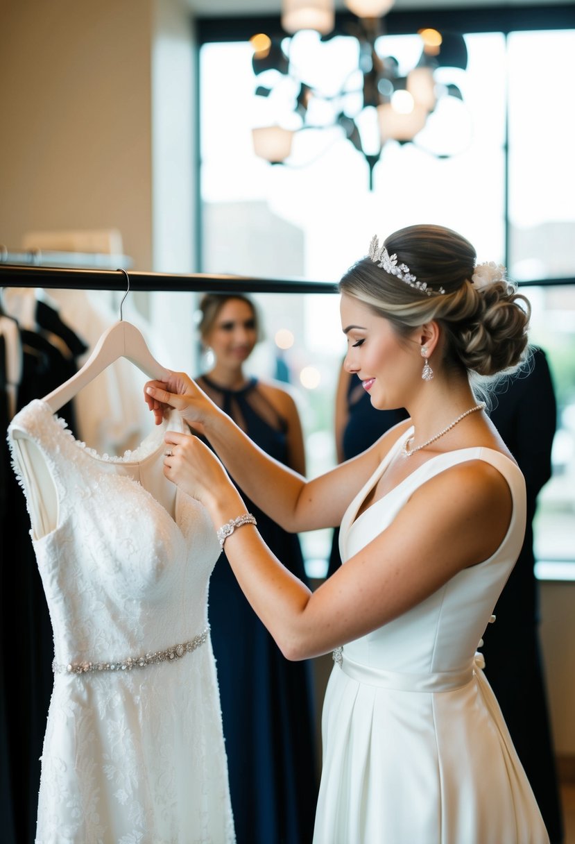 A maid of honor carefully selects a wedding dress, considering the bride's style and personality