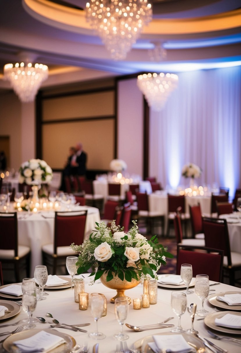 A wedding reception with themed seating arrangements, matching the overall decor and ambiance