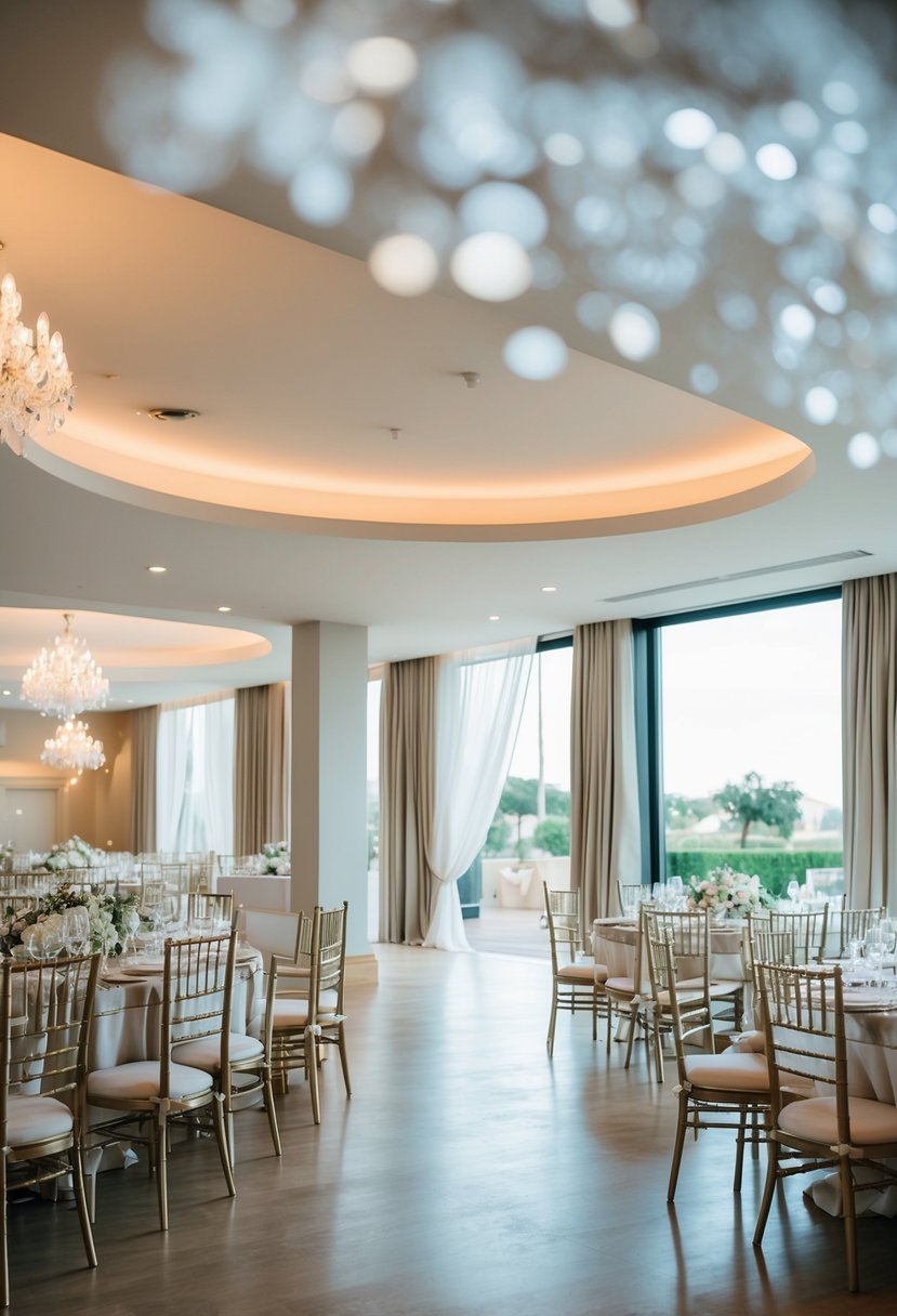 An elegant venue with both indoor and outdoor options for a wedding, with the wind gently blowing through the space