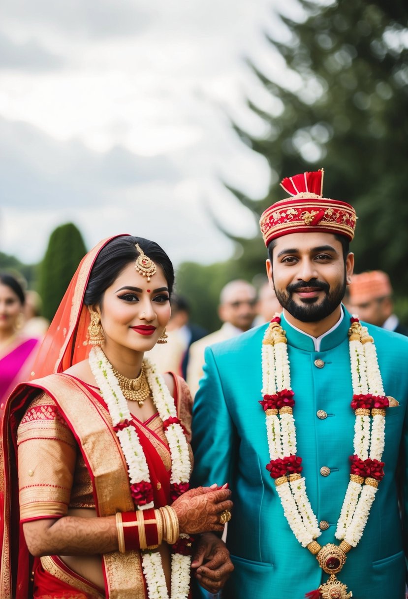 A wedding guest wearing traditional attire from the cultural background of the couple, showing respect and adherence to cultural etiquette