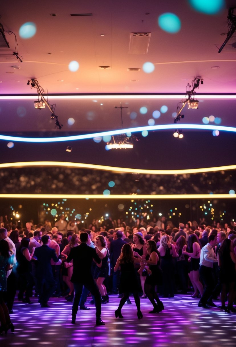 A crowded dance floor with three distinct waves of energy: low for slow dances, medium for upbeat hits, and high for the peak of the party