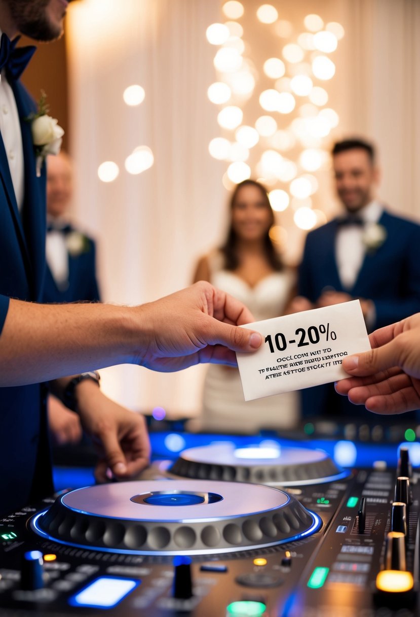 A wedding DJ receiving a tip envelope with 10-20% of the total payment