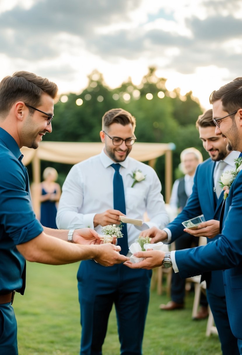 The couple hands off small tasks to friends, while the wedding coordinator oversees the process