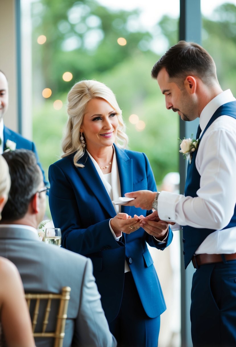 A wedding coordinator swiftly handles a guest's concern, ensuring a seamless and positive experience for all attendees