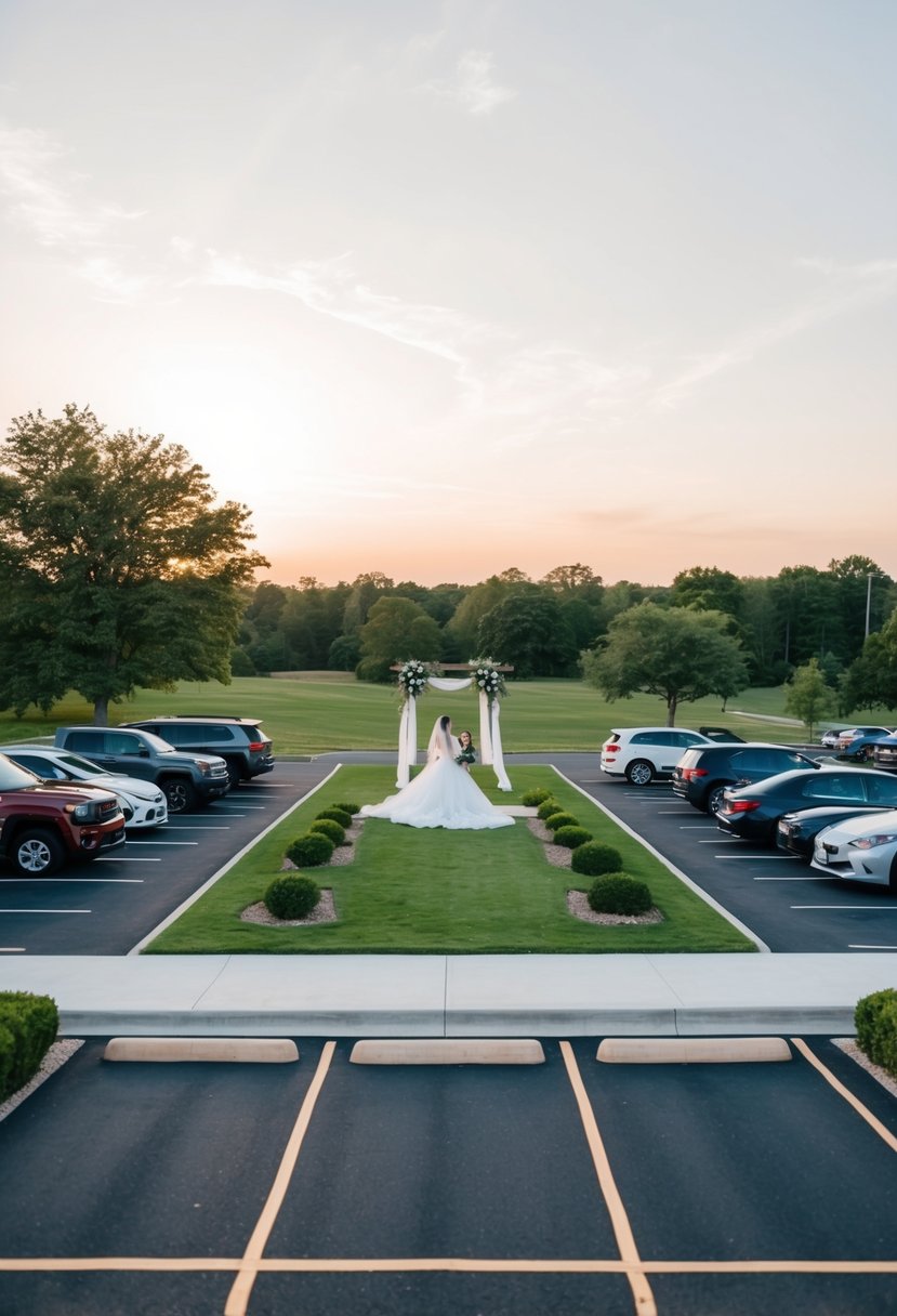 A serene outdoor wedding venue with ample parking and easy access for guests