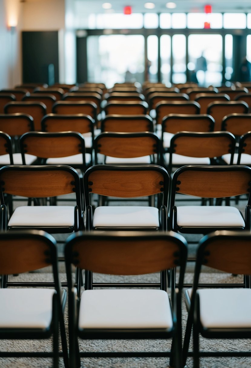 Chairs arranged in rows with clear pathways to exits