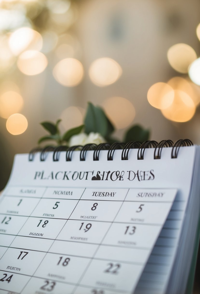 A calendar with marked blackout dates for weddings