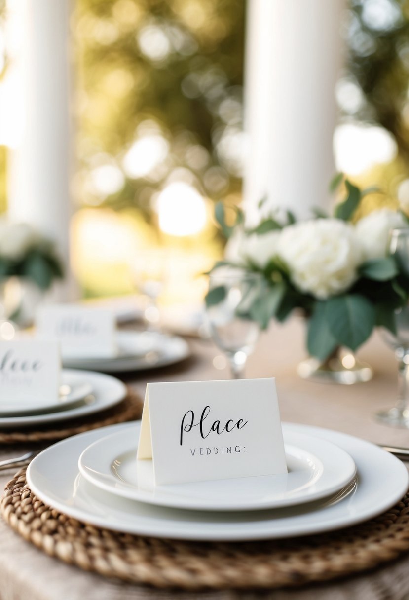 A table set with simple, elegant place cards for a casual wedding