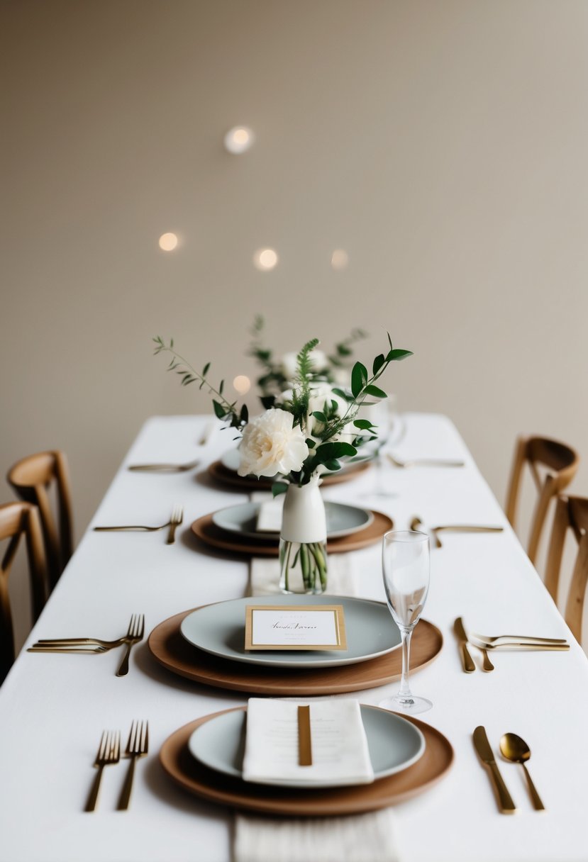 A simple, modern wedding setting with clean lines and minimal decor