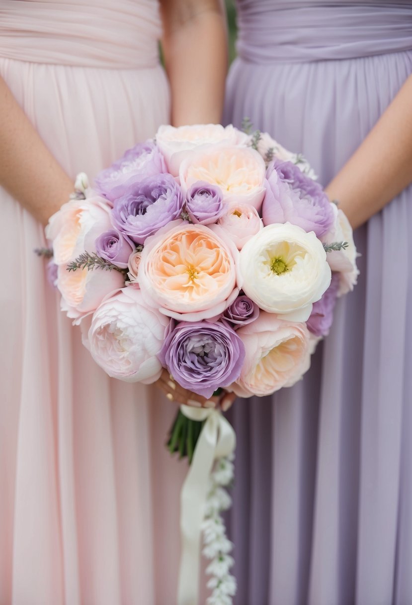 A soft, pale pink and lavender charm fills the scene, evoking a romantic and whimsical wedding color palette