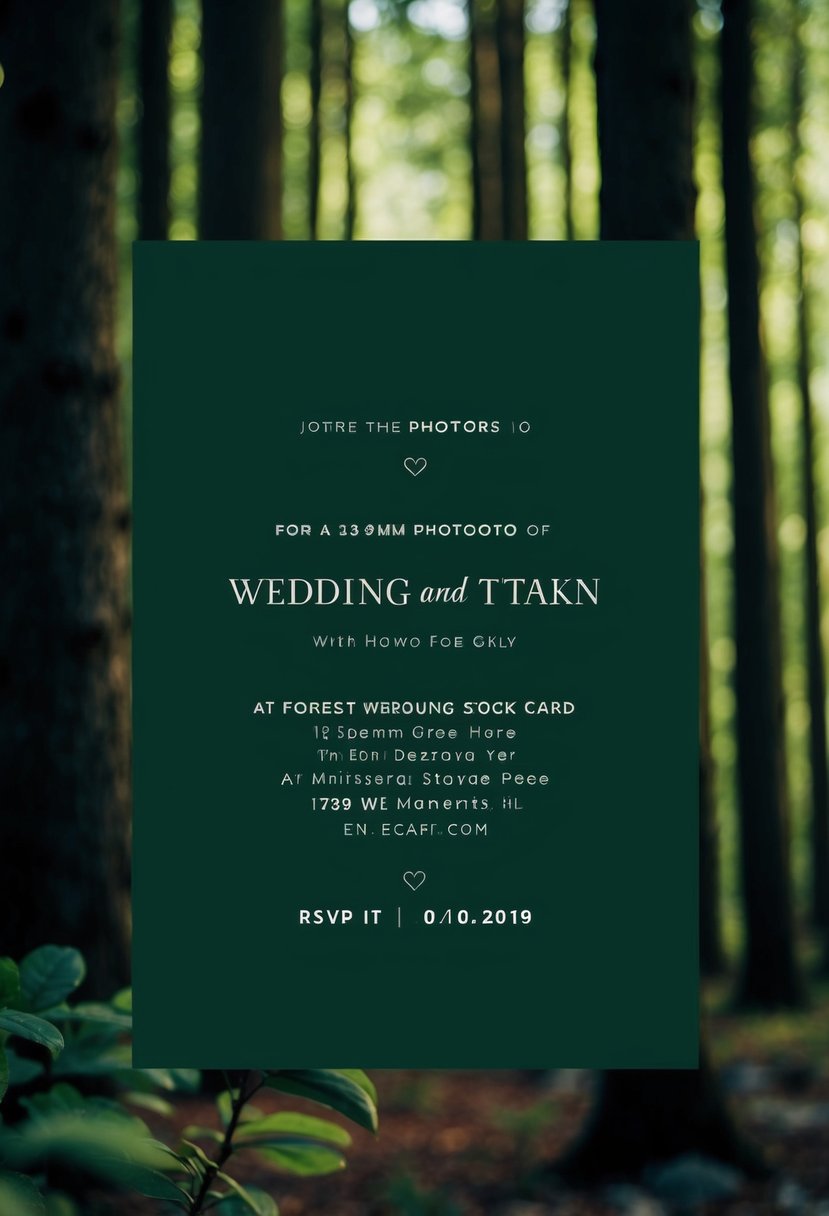 A forest green background with white text for a wedding invitation card