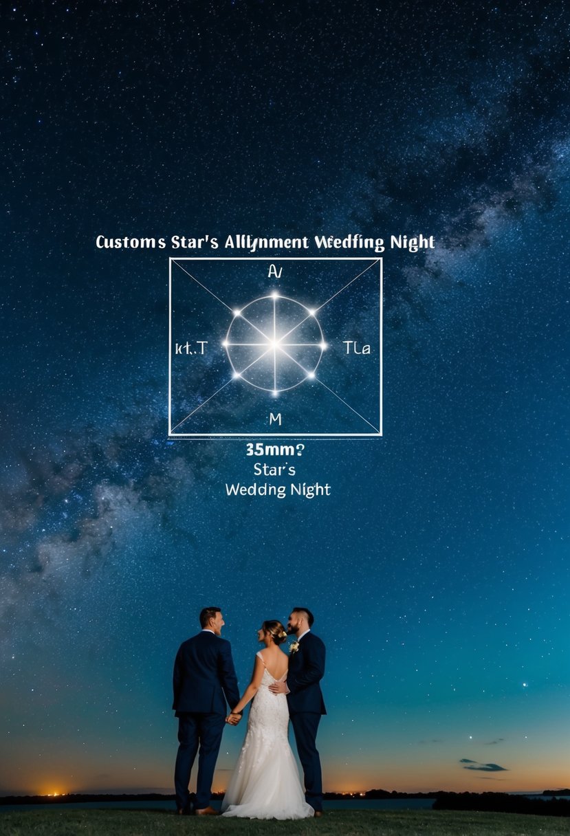 A starry night sky with a custom map showing the stars' alignment on the couple's wedding night