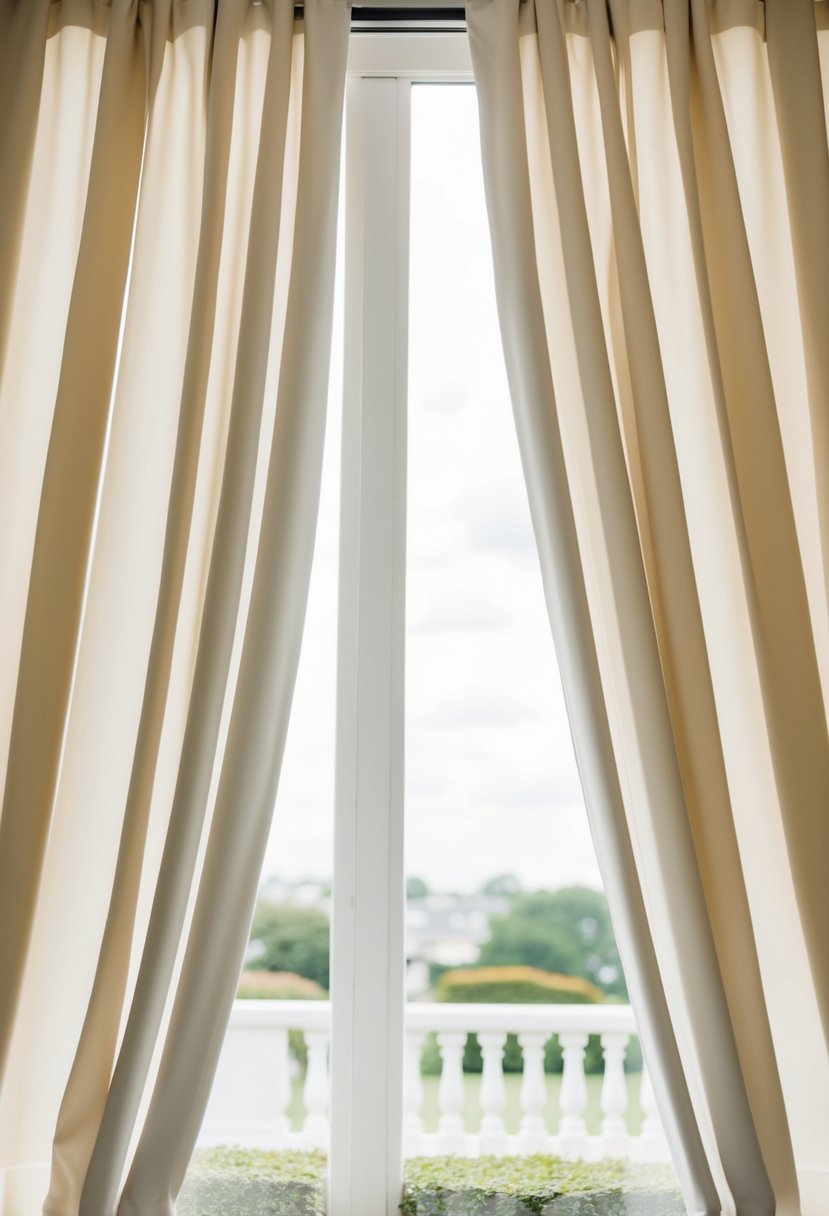 White and beige drapes billowing in the breeze, creating an elegant and timeless atmosphere for a wedding