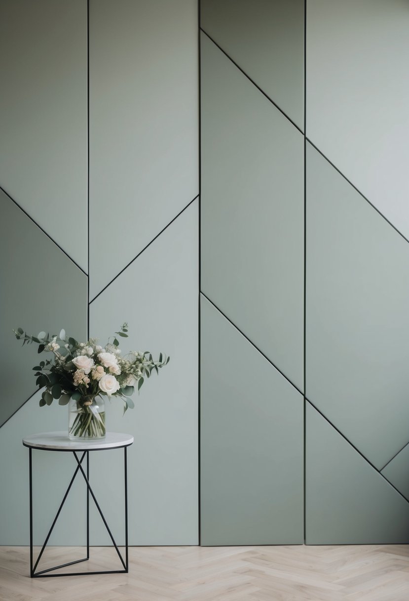 A sleek, modern geometric backdrop in a muted color palette, with clean lines and subtle texture for an elegant wedding setting