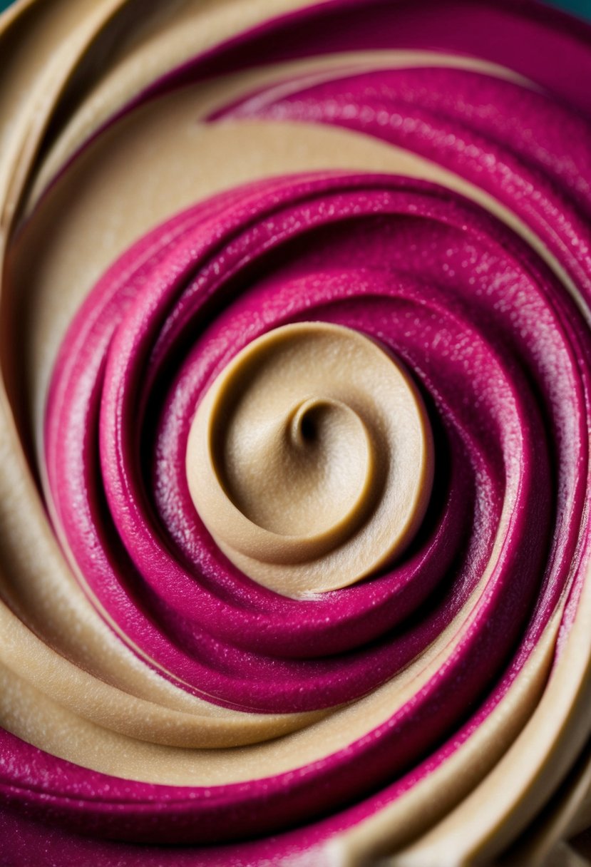 A swirling blend of magenta and mocha mousse creates a rich and luxurious color scheme, perfect for a wedding palette