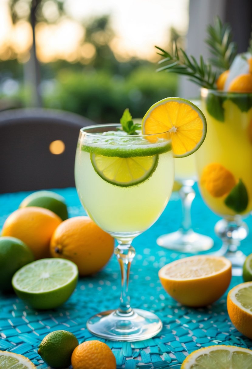 A refreshing glass of lime rickey mocktail surrounded by vibrant citrus fruits and garnishes on a decorated table