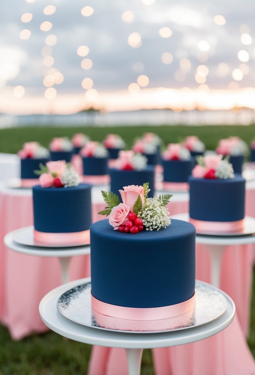 A navy and berry pink wedding scene with light pink accents