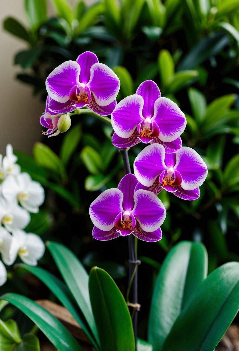 A vibrant orchid blooms against a backdrop of lush green foliage, evoking a sense of fresh, natural beauty