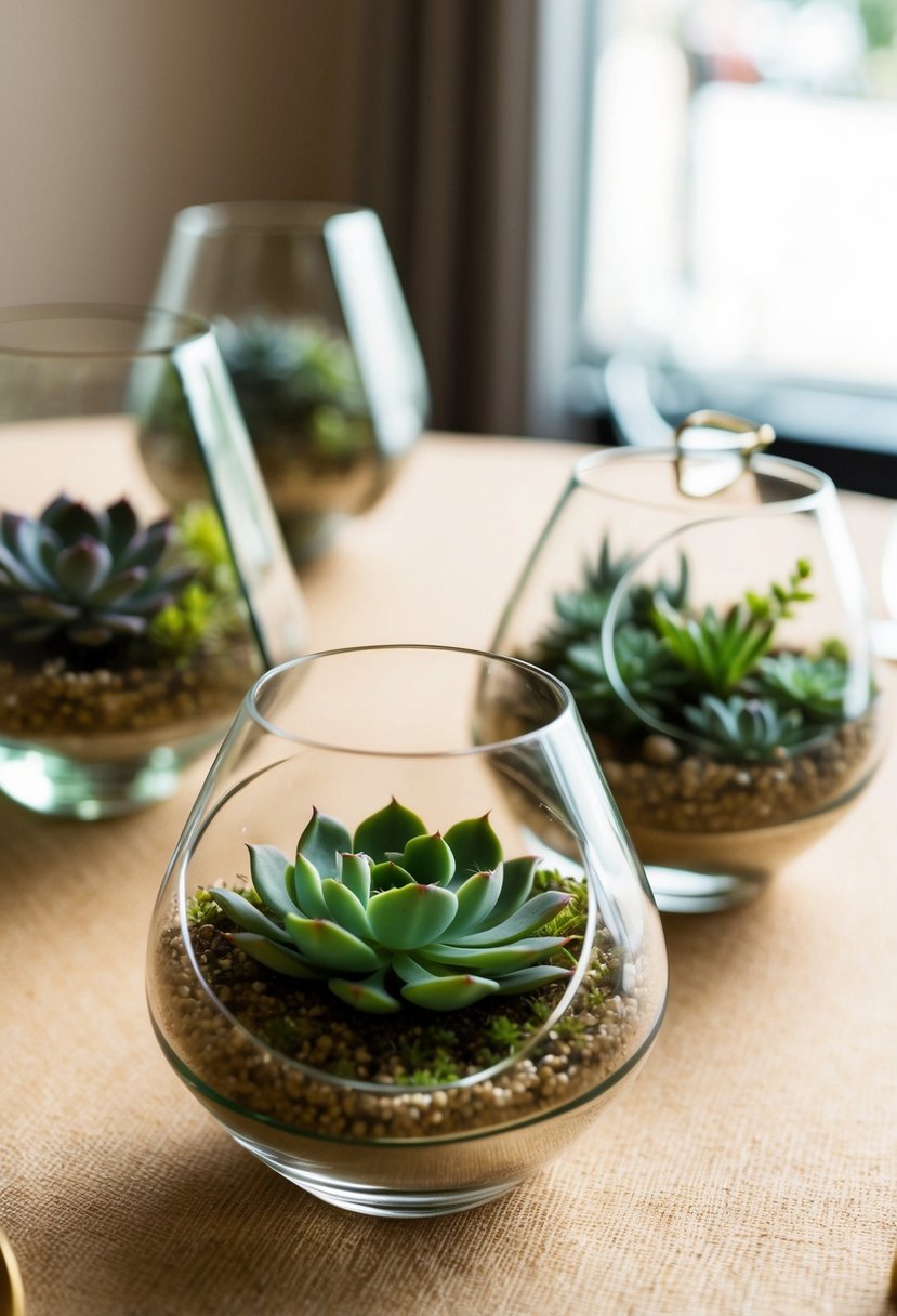 Mini terrariums filled with succulents create enchanting wedding table decor