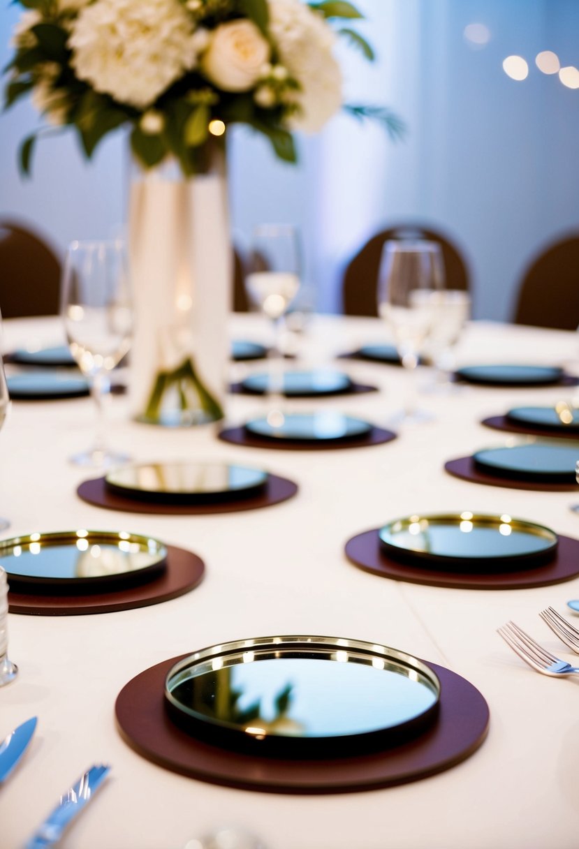 Acrylic mirrors with non-slip pads arranged on a wedding table