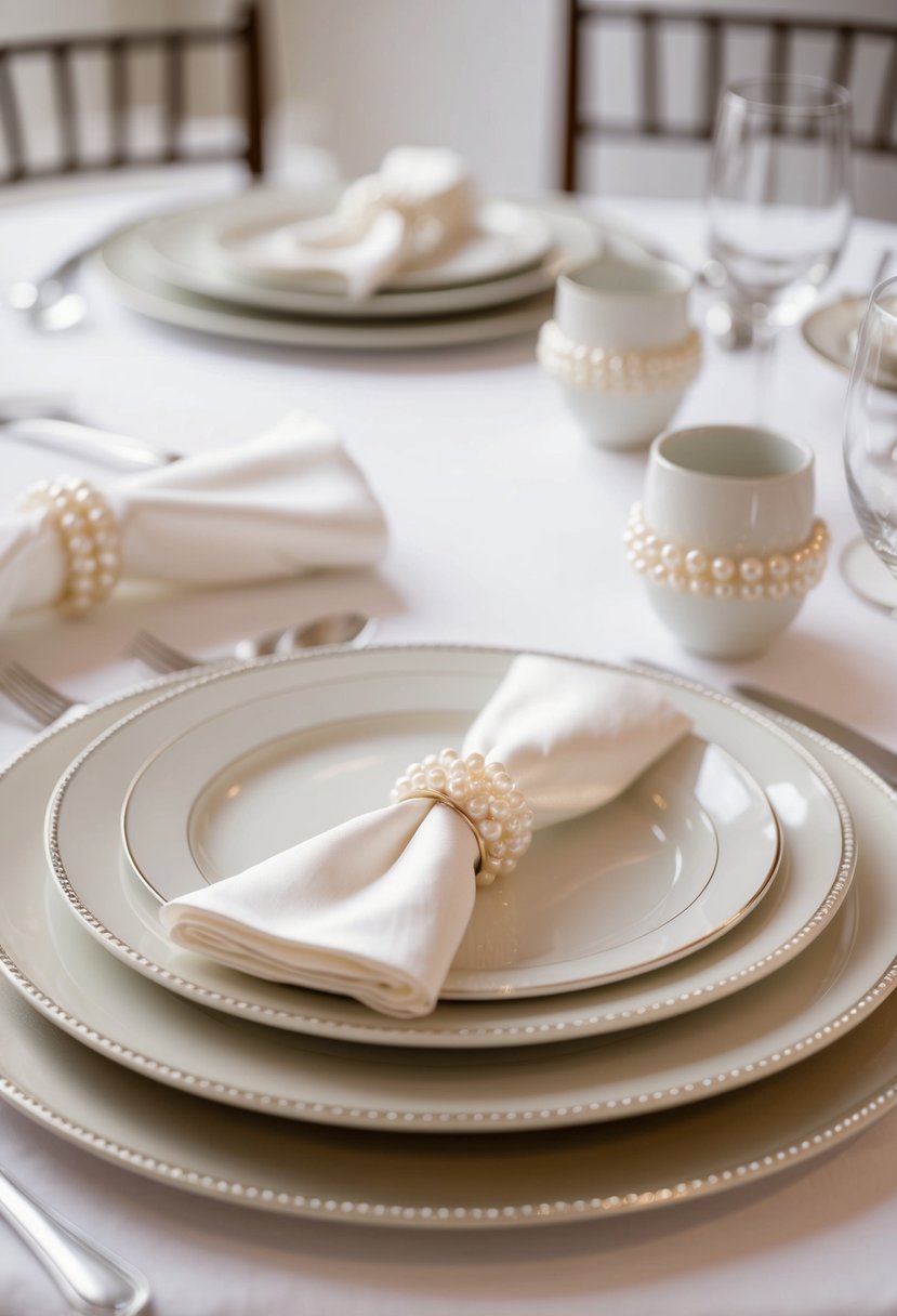 Elegant table setting with classic pearl napkin rings